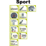 Icetoolz hogedruk fietspomp 240A451 met manometer, staal, geschikt voor banden tot 160Psi, vloerpomp voor fietsen