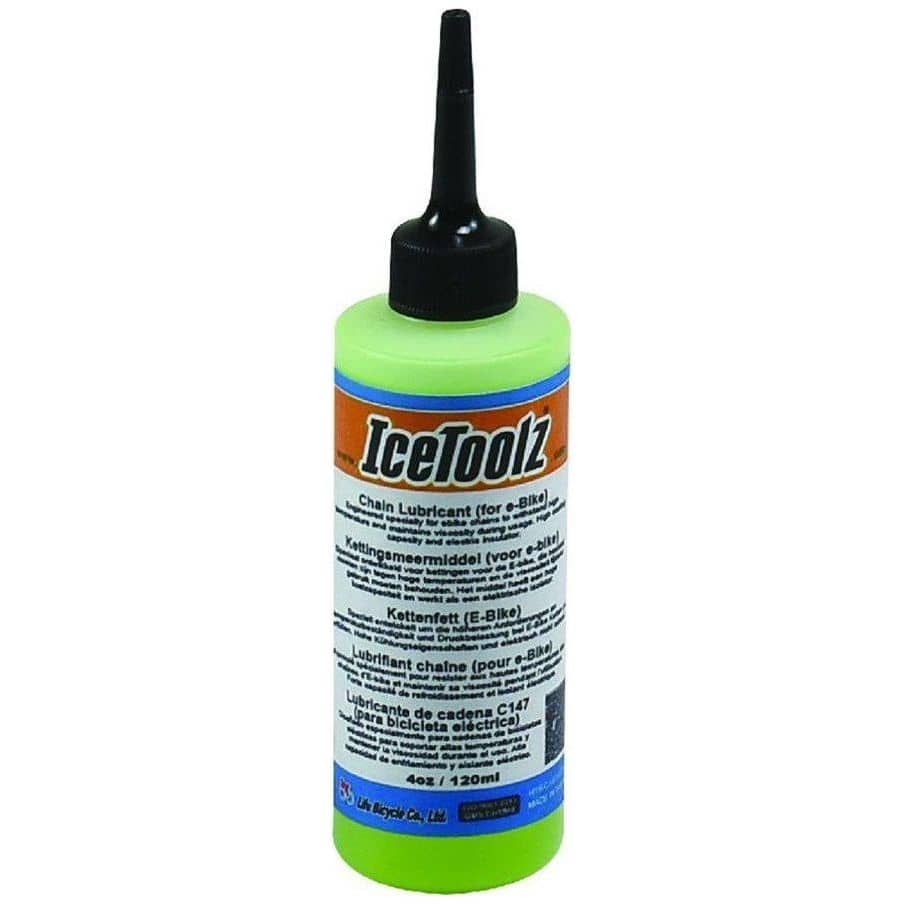 Smeerolie Icetoolz 240C147 voor e-bike ketting, 120 ml, geschikt voor kettingonderhoud en smering van fietsen.