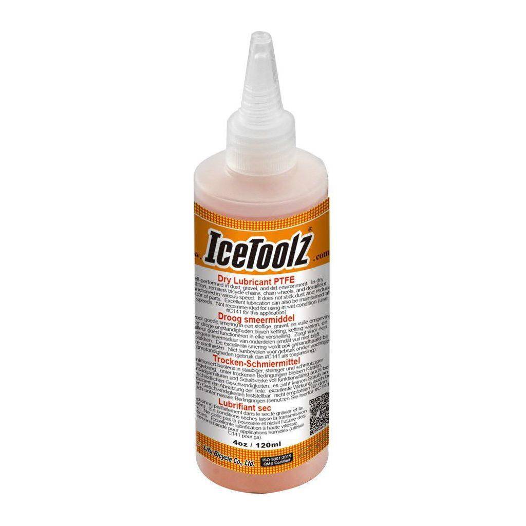 Droogsmeermiddel Icetoolz 240C162 met PTFE voor kettingonderhoud, fles van 120 ml, geschikt voor smeermiddelen en kettingen