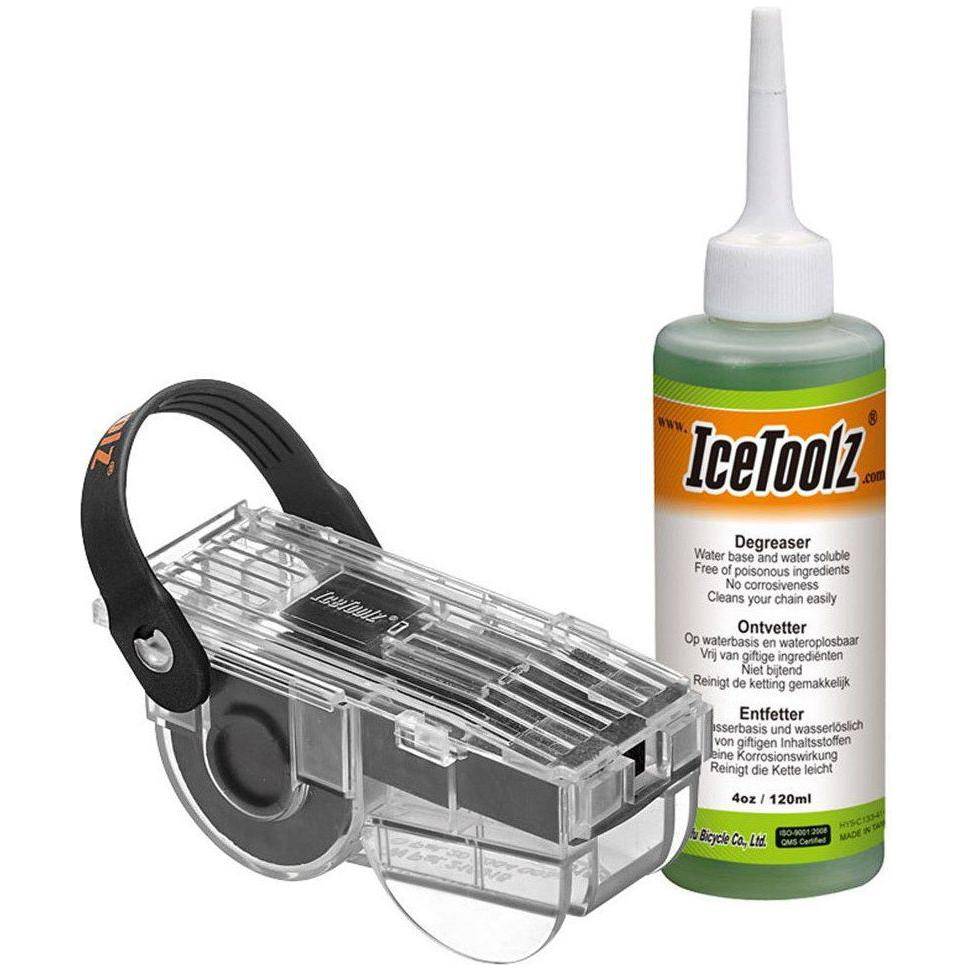 Icetoolz kettingreiniger met ontvetter set van 120 ml, geschikt voor het reinigen en ontvetten van kettingen en gereedschap