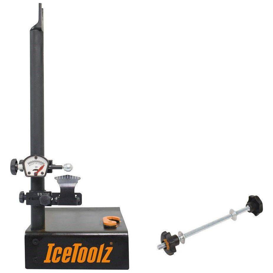 Fietswiel gereedschap icetoolz Xpert 240E129T Wielrichter met steekas adapter, geschikt voor precisiewerk aan fietsen