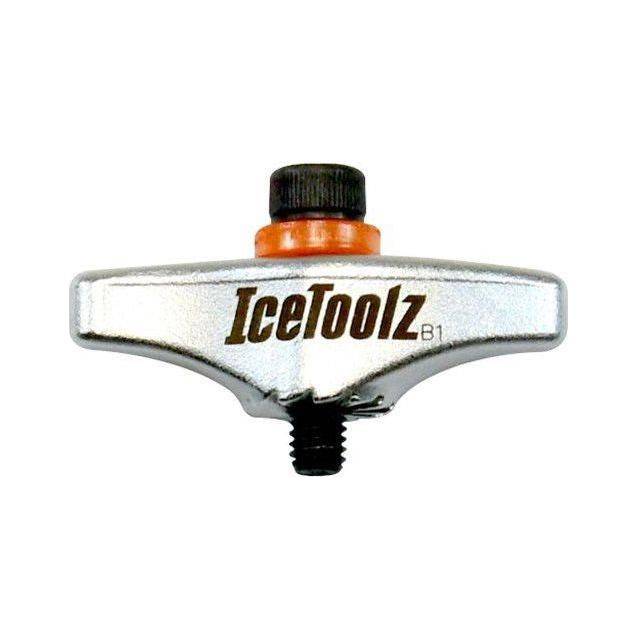 Icetoolz Xpert schijfrem-montage gereedschap voor shuriken en vlakfrees, zichtbaar met handvat en metalen onderdelen