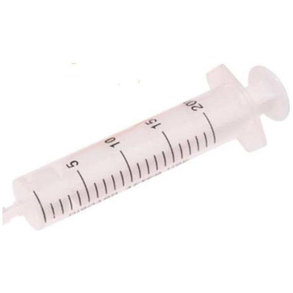 Edge vulspuit voor ontluchtingsset, 20 ml, kunststof handpomp voor het ontluchten van systemen, zichtbaar in de afbeelding.