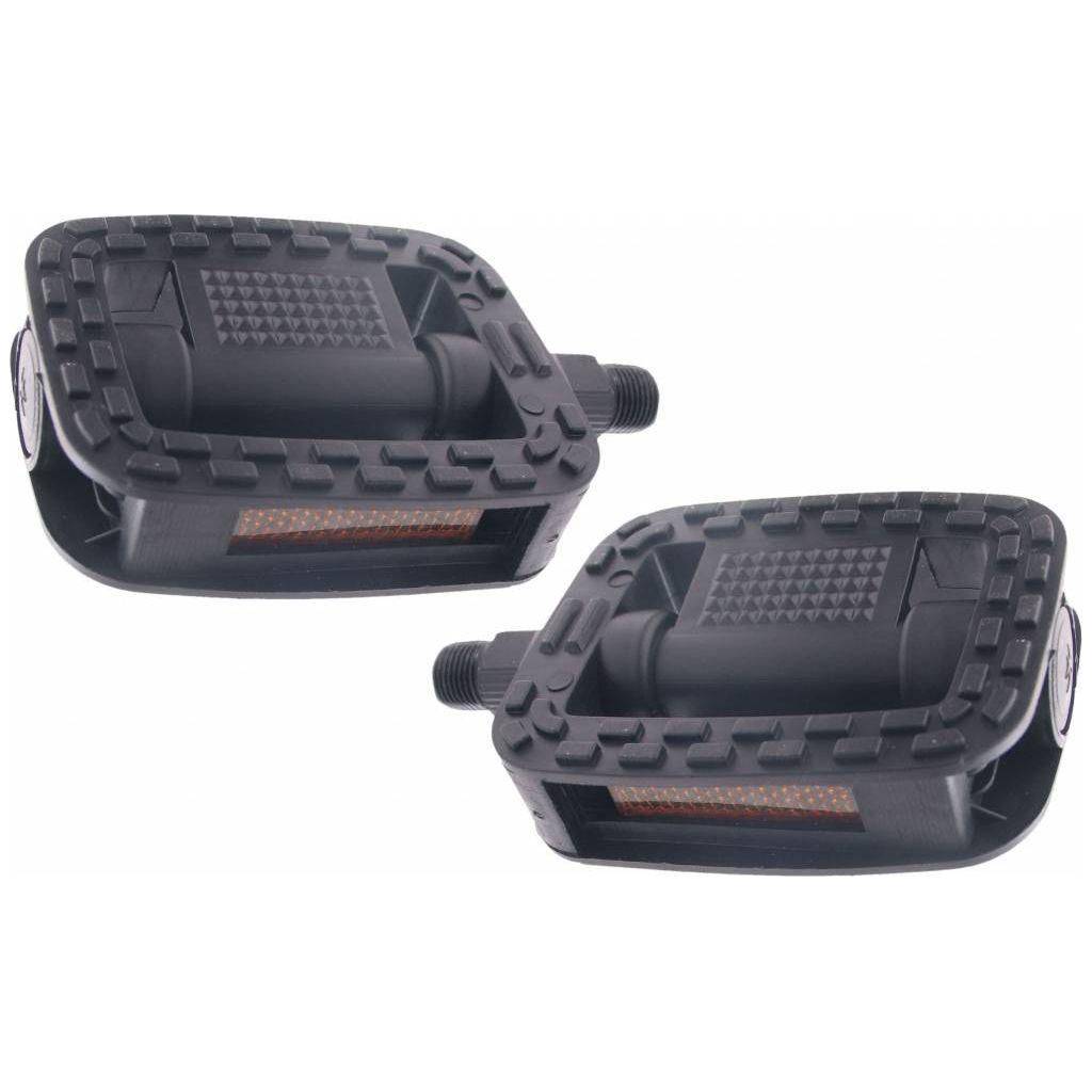 Zwarte Edge Comfort Pedaalset voor stadsfietsen en elektrische fietsen, anti-slip trappers met comfortabele grip.