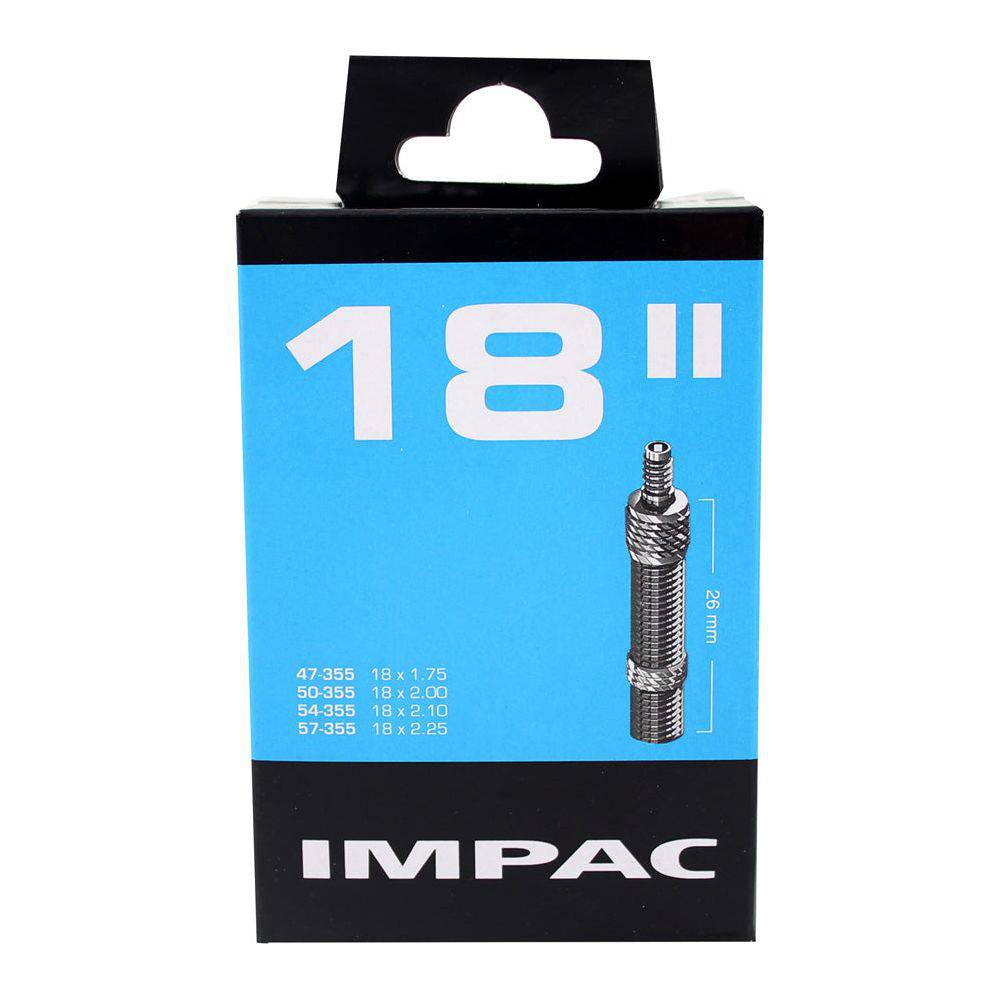 Impac binnenband 18 inch met ventiel, 47/57-355, 26mm voor fiets, lig- en mountainbike, rubber binnenband met ventiel.