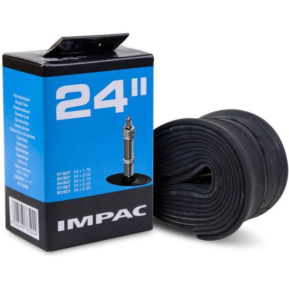 Impac binnenband DV24 24 inch met ventiel, geschikt voor fietsbanden 47/60-507, 40 mm ventiel, zichtbaar in de afbeelding.