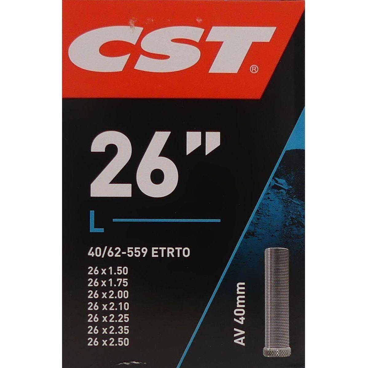 CST binnenband 26 inch, Av40 26x1.50-2.50" (40/62-559), goede kwaliteit voor fietswielen met lucht en ventiel.