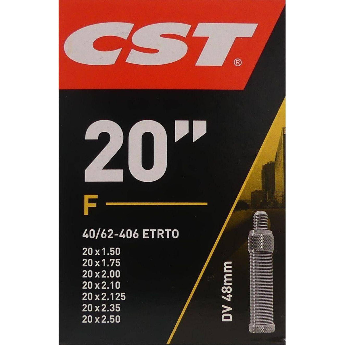 CST binnenband 20 inch DV48 40/62-406, geschikt voor fietsbanden 1.50-2.40 inch, zichtbaar in de afbeelding