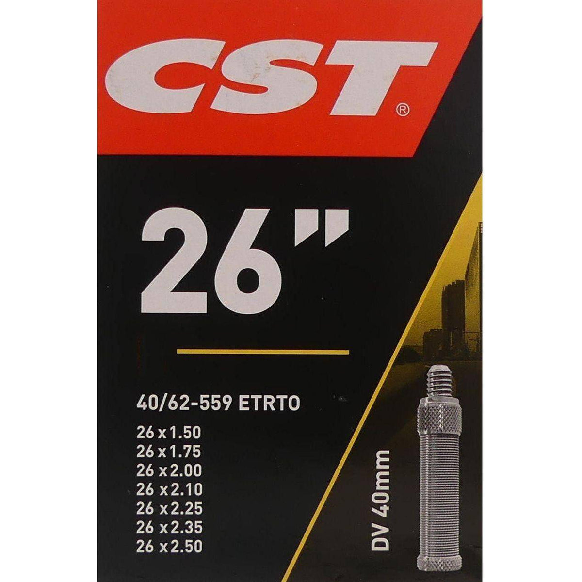 CST binnenband 26 inch DV40 1.25-1.90" voor fiets, rubber binnenband met ventiel, geschikt voor 26 inch banden