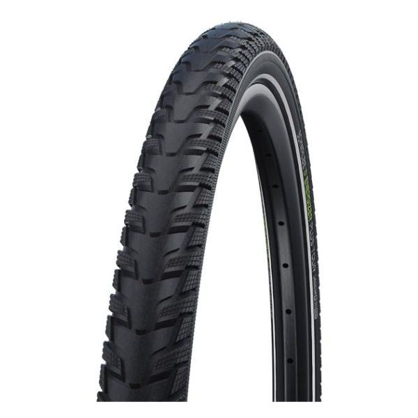 Zwarte Schwalbe 28-inch Energizer Plus Tour E-bike buitenband met GreenGuard bescherming, geschikt voor elektrische fietsen.