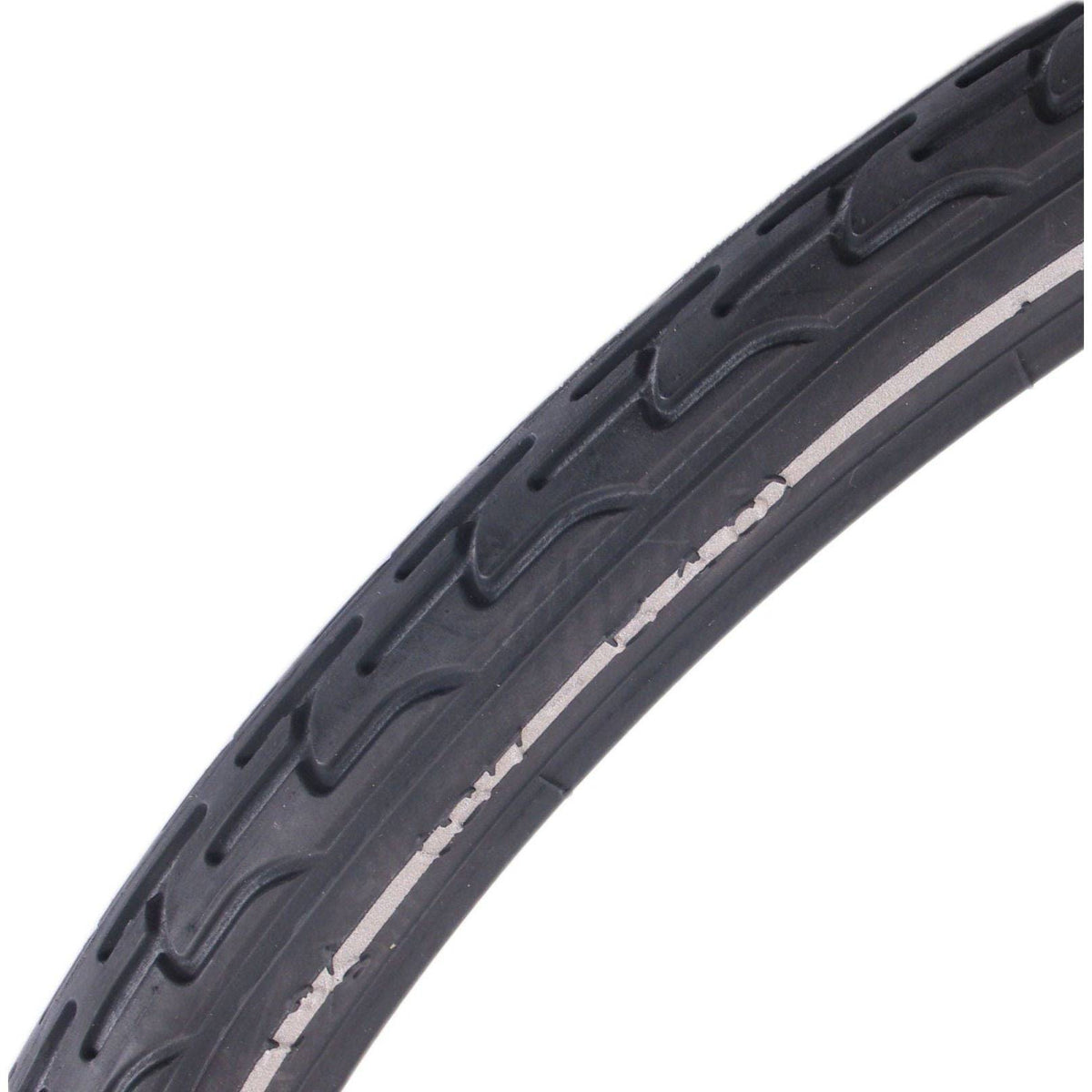 Zwarte Deli Tire stadsfiets buitenband S-604 24x1 3/8" met reflectie, geschikt voor stadsfietsen, zichtbaar in de afbeelding