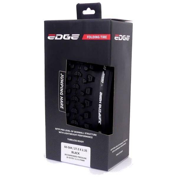 Edge Jumping Hare vouwband MTB band, tubeless ready, zwart met opvallende gele details, geschikt voor mountainbikes