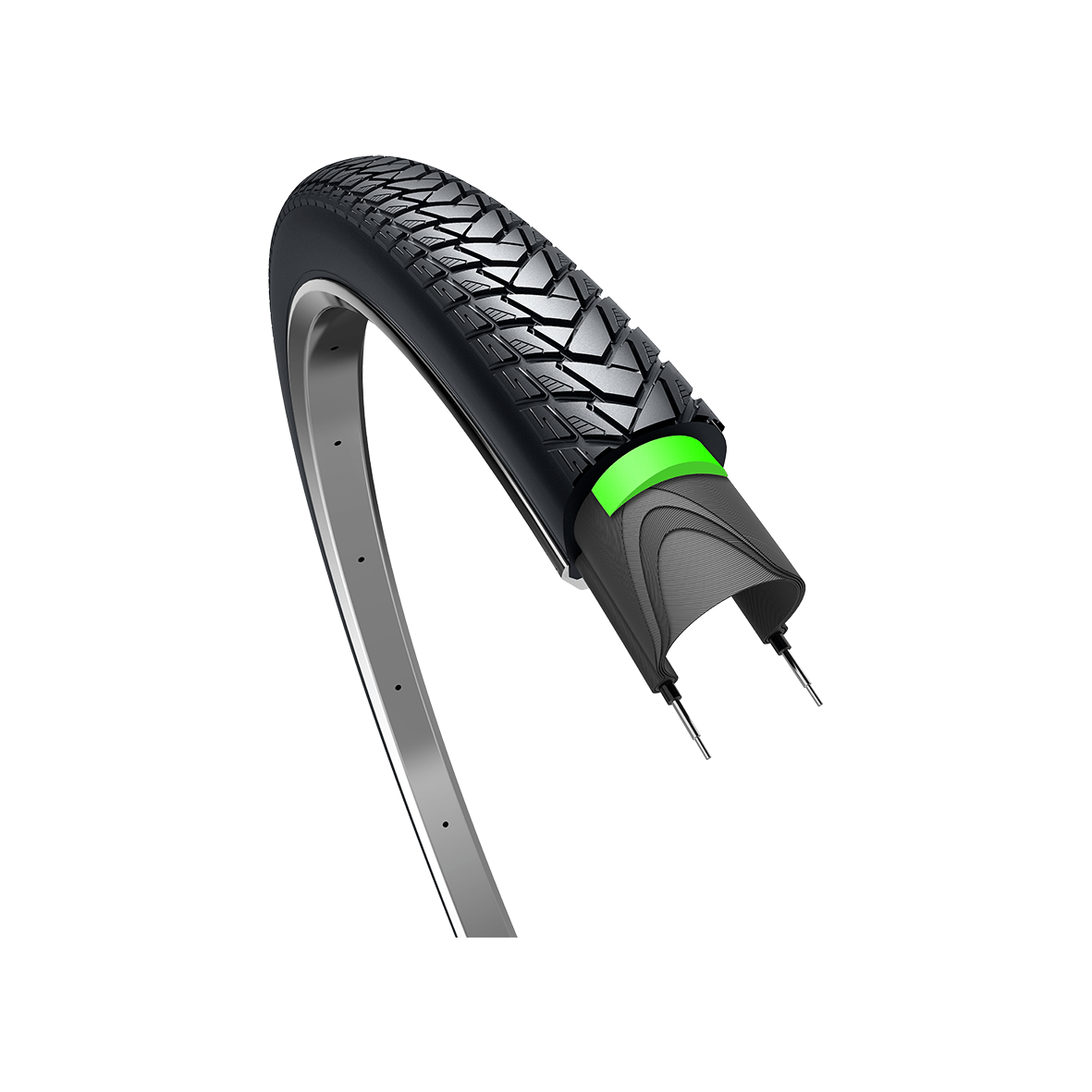 Zwarte Edge Traveller Protect buitenband voor 28-inch e-bike, reflecterend met 3 mm anti-leklaag en extra bescherming.