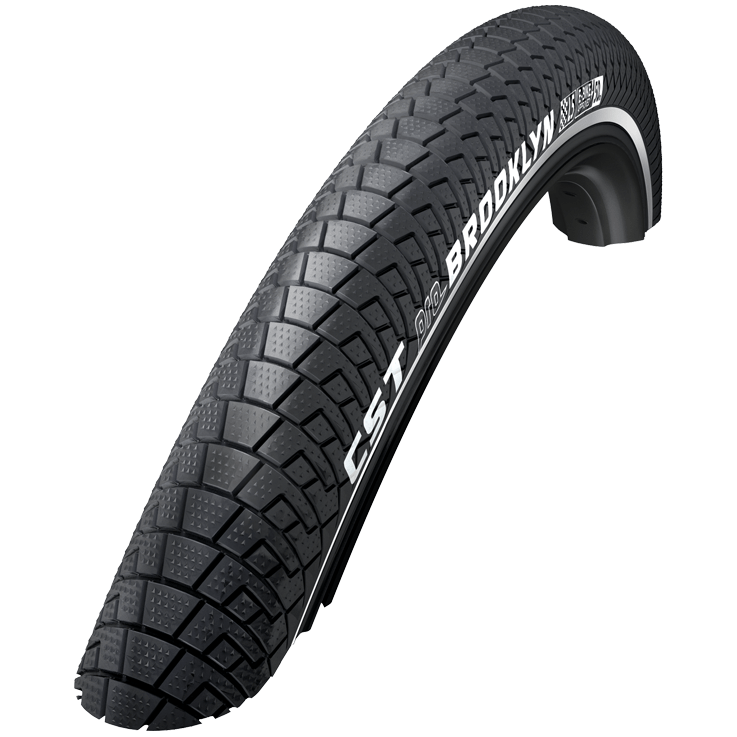 Zwarte CST Brooklyn Pro 28x2.00 stadsfietsband met reflectie, geschikt voor stadsfietsen en voorzien van reflectie voor zichtbaarheid.