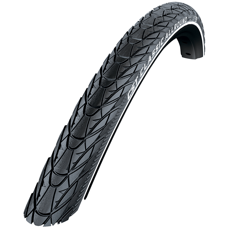 Zwarte CST Sensamo Allround stadsfietsband 28 x 1.75" met reflectie, geschikt voor stads- en recreatief gebruik.