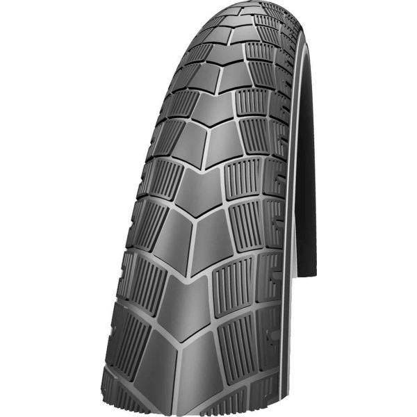 Impac Bigpac Twinskin stadsfiets band 28x2.00 inch zwart met reflectie, geschikt voor stadsfietsen, zichtbaar op de afbeelding.