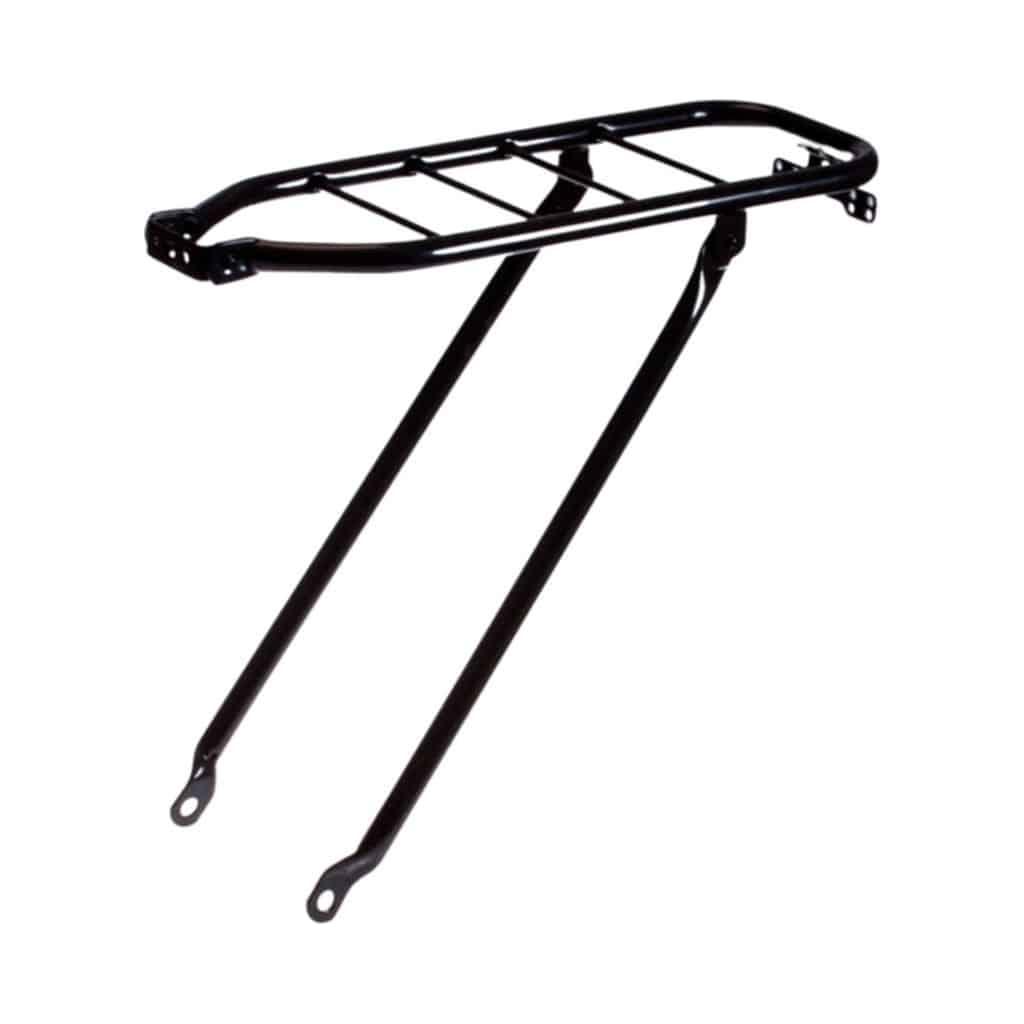 Zwart Steco Tourdrager voor 28-inch fietsen zonder standaard, duurzame bagagedrager voor fietsaccessoires.