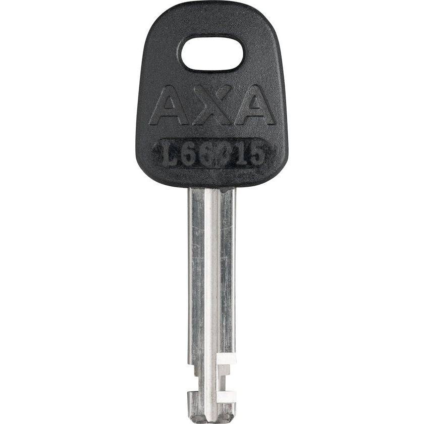Zwart Axa kettingslot Linq 100 cm lang en Ø 9,5 mm, zichtbaar met slotmechanisme en winkelverpakking.