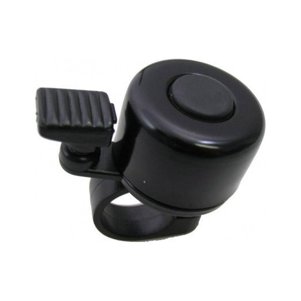 Zwarte Edge mini aluminium fietbel Ø35 mm, compacte en duurzame fietsbel voor veilig bellen op de fiets