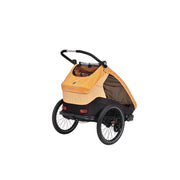 XLC Kinderfietskar Duo S BS-C10 in oranje, dubbele fietskar voor kinderen, zichtbaar met stevige constructie en zitplaatsen.