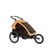 XLC Kinderfietskar Duo S BS-C10 in oranje, ruime fietskar voor twee kinderen, met stevige constructie en veiligheidsriemen