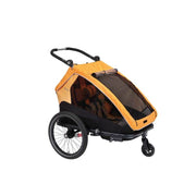 Oranje XLC Kinderfietskar Duo S BS-C10 voor twee kinderen, stevig en veilig voor fietsen met kinderen.
