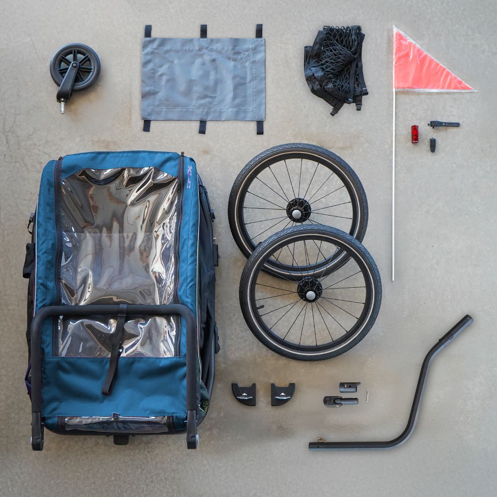 XLC Duo T BS-K02 kinderfietskar voor 2 kinderen in petrol, geschikt voor veilige en comfortabele fietstochten.