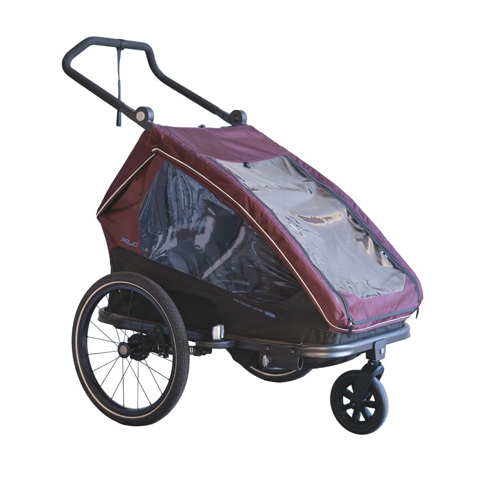 XLC Duo T BS-K02 kinderfietskar in burgundy voor twee kinderen, stevig en comfortabel met frame en zitplaatsen.
