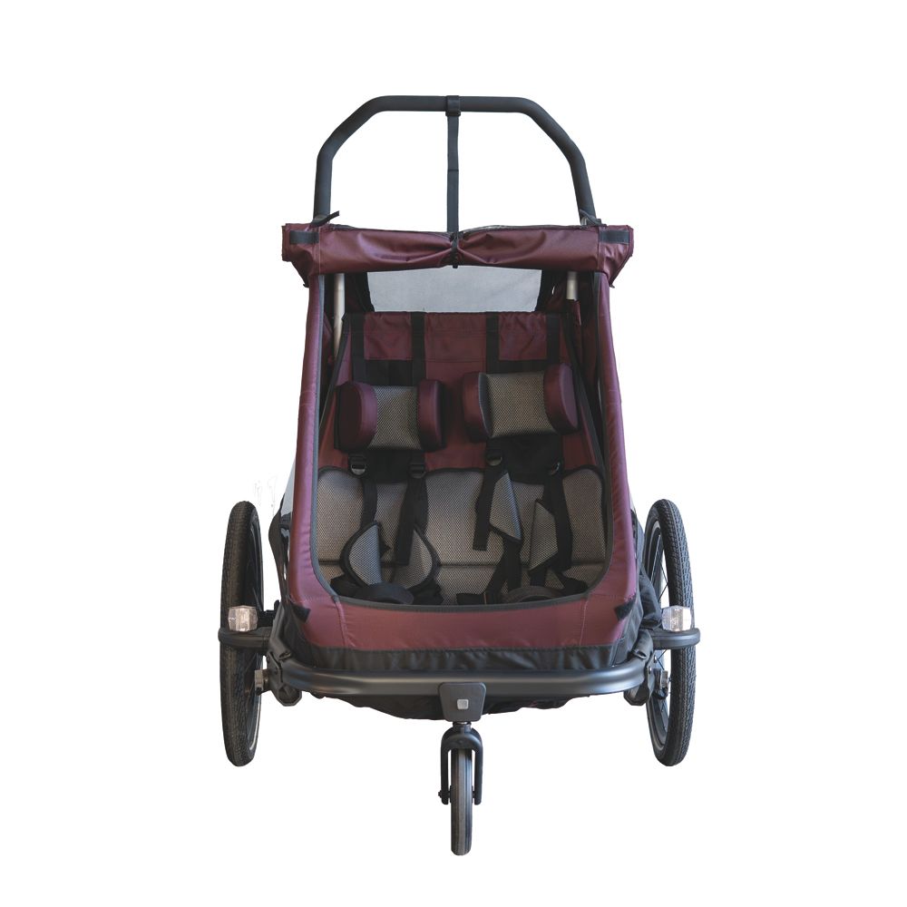 Kinderfietskar XLC Duo T BS-K02 voor 2 kinderen, burgundy kleur, stevig frame en comfortabele zitplaatsen.