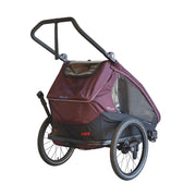 Kinderfietskar XLC Duo T BS-K02 voor 2 kinderen, burgundy kleur, met zitplaatsen en veiligheidsgordels.
