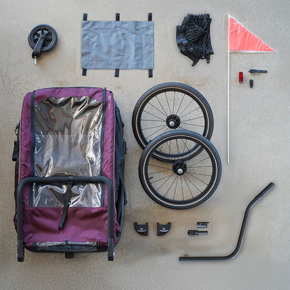 XLC Duo T BS-K02 kinderfietskar in burgundy voor twee kinderen, geschikt voor veilige fietstochten.