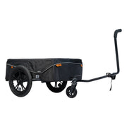 Zwarte XLC Cargo BS-C11 fietskar met inklapbare transportkar voor 16 inch fietsen, zichtbaar in de afbeelding.