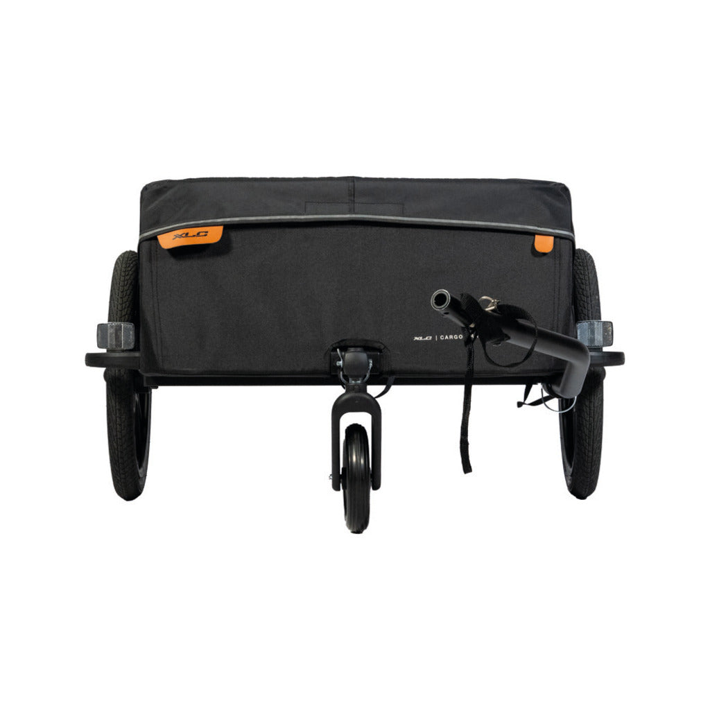 Zwarte XLC Cargo BS-C11 fietskar 16 inch inklapbaar voor transport, zichtbaar met gesloten frame en wielen.