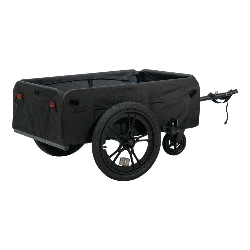 Zwart inklapbare XLC Cargo Bs-C11 fietskar met 16-inch wielen, geschikt voor transport en bagage.