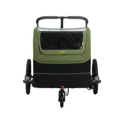 Zwarte en groene XLC hondenfietskar Bs-C12 M, inklapbaar, met 16 inch wielen, geschikt voor honden, zichtbaar in de afbeelding.