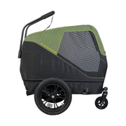 Zwarte en groene XLC hondenfietskar L BS-C13 voor honden, met ruime cabine en stevige frame, geschikt voor veilig vervoer van huisdieren.