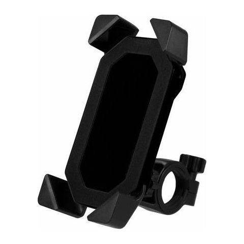 Zwarte Mirage XX fiets telefoonhouder voor stuurmontage, geschikt voor veilig gebruik tijdens het fietsen.