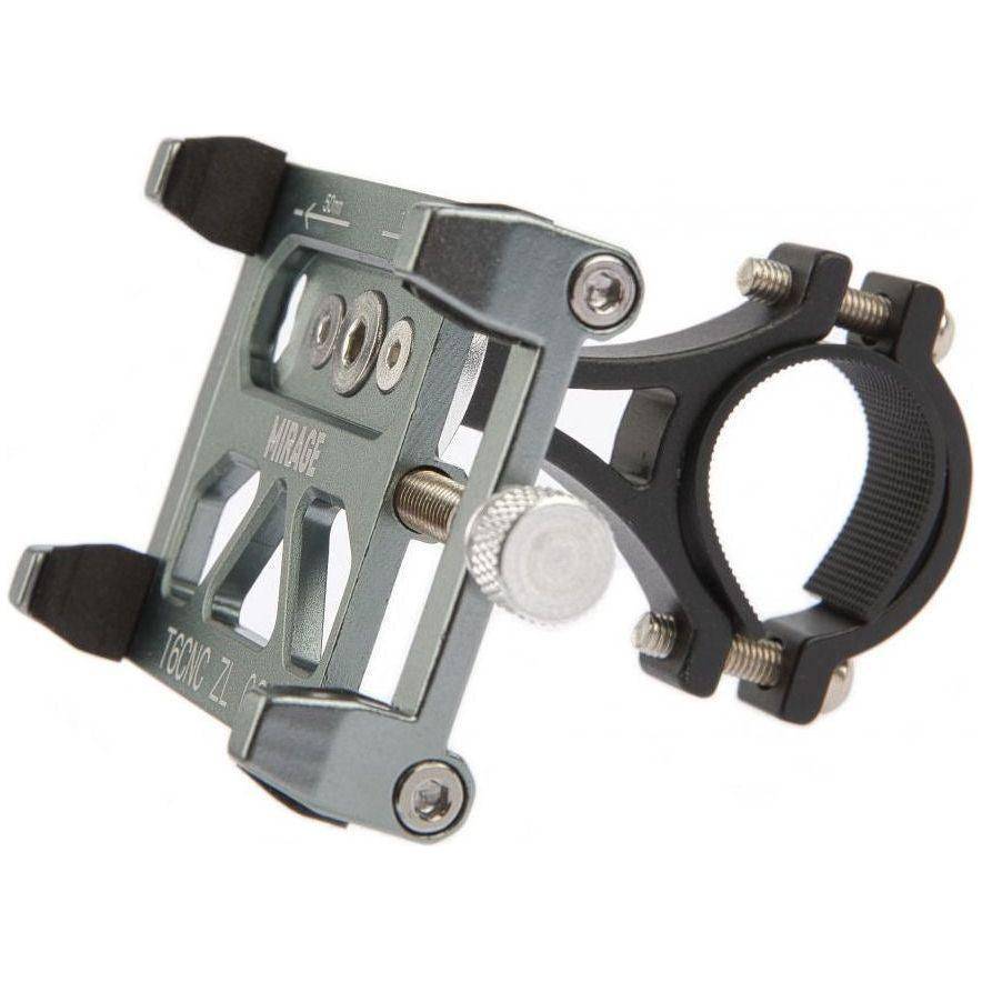 Aluminium Mirage G20 T6 fietstelefoonhouder met bracket in grijs, geschikt voor veilige bevestiging op de fiets.