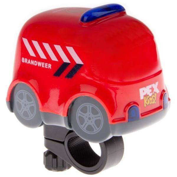 Fietsbellen en toeter met sirene en zwaailichten van Pexkids, geschikt voor kinderfietsen, in heldere kleuren en robuuste constructie.