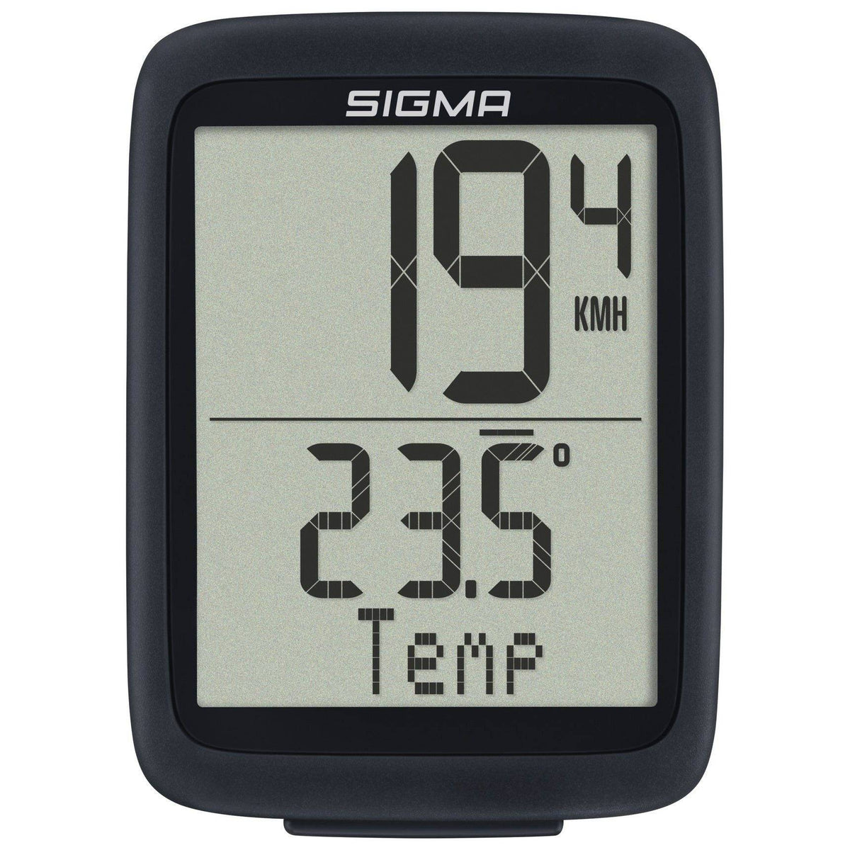 Sigma fietscomputer BC 10.0 WL ATS kilometerteller met digitaal scherm en draadloze functies op een fiets.