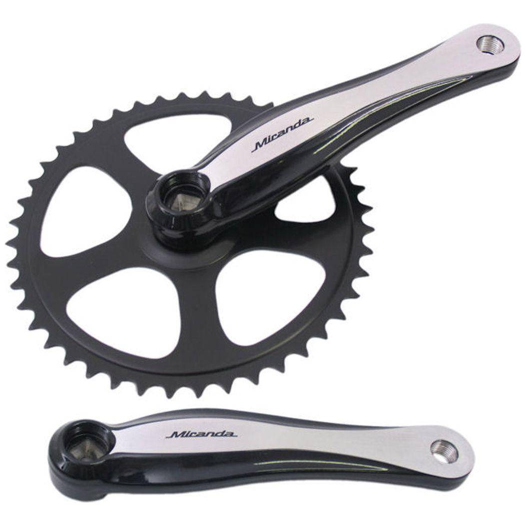 Zwart Miranda stadsfiets crankstel 44T voor 3/32" ketting, geschikt voor stadsfietsen en trapmechanisme.