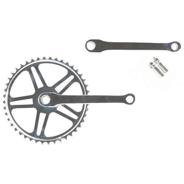 Vinty stadsfiets crankstel met spie 44T, close-up van het lichtgewicht aluminium crankstel voor stadsfietsen.