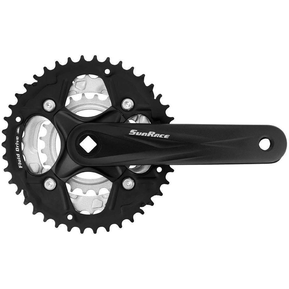 Sunrace FCM500 trekking crankstel met 42-34-24T kettingbladen en 170 mm lengte, zwart, met vierkante as.