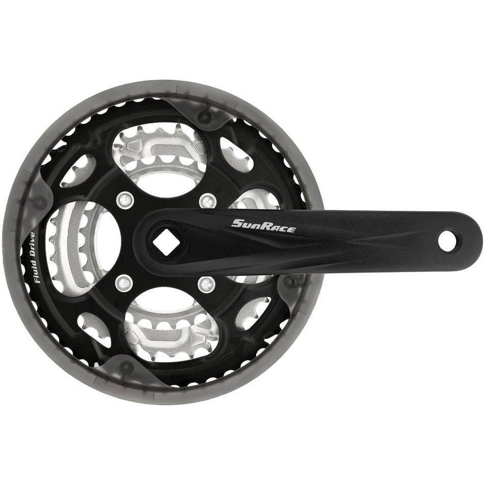 Zwart Sunrace stadsfiets crankstel 7/8 speed Fcm300 48-38-28T, 170mm voor vierkante as, zichtbaar in de afbeelding