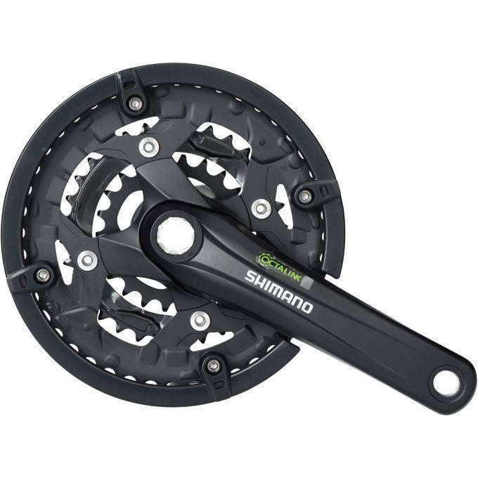 Shimano Alivio FC-T4010 9-speed trekking crankstel, zwart, 175 mm lengte met Octalink-verbinding, zichtbaar in de afbeelding.