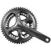 Shimano Tiagra FC-4700 racefiets crankstel met 2x10 versnellingen en holle as, zichtbaar op een racefiets.