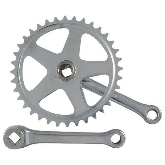 Stadsfiets crankstel Vinty 36T 1/8" Spieloos 130mm staal, zilverkleurig, voor comfortabele stadsfietsen.