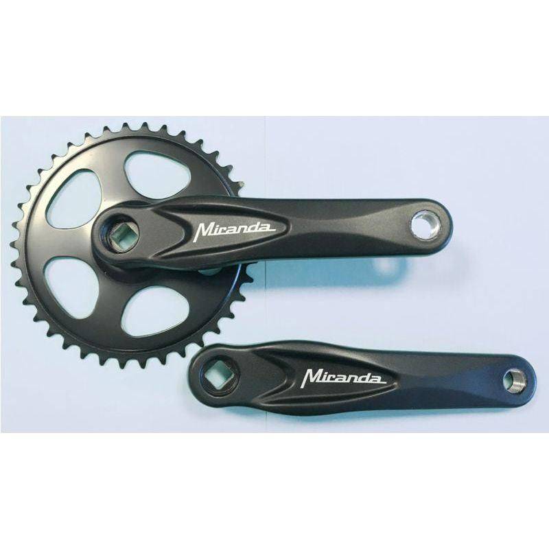 Zwart Miranda Alfa 1 stadsfiets crankstel met 38T kettingblad en 170mm crankarm, geschikt voor 3/32" ketting.