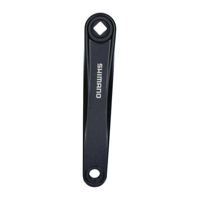 Zwarte Shimano FC-M101 cranksarm links van 170 mm, geschikt voor fietsaccessoires, zichtbaar op de afbeelding.