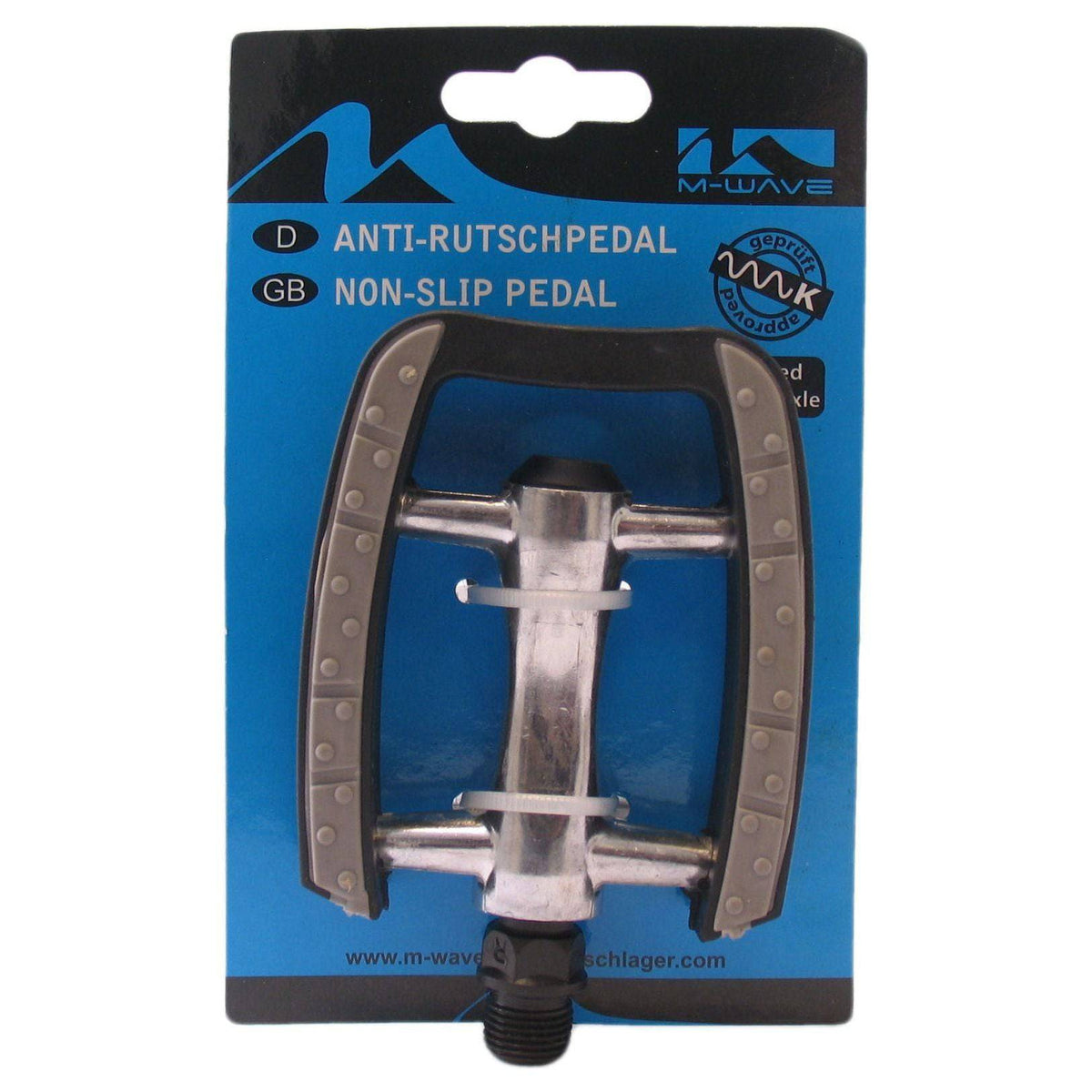 Zilveren M-Wave aluminium anti-slip pedalen met kogellager voor stads- en E-bikes, stevige grip en duurzaam design
